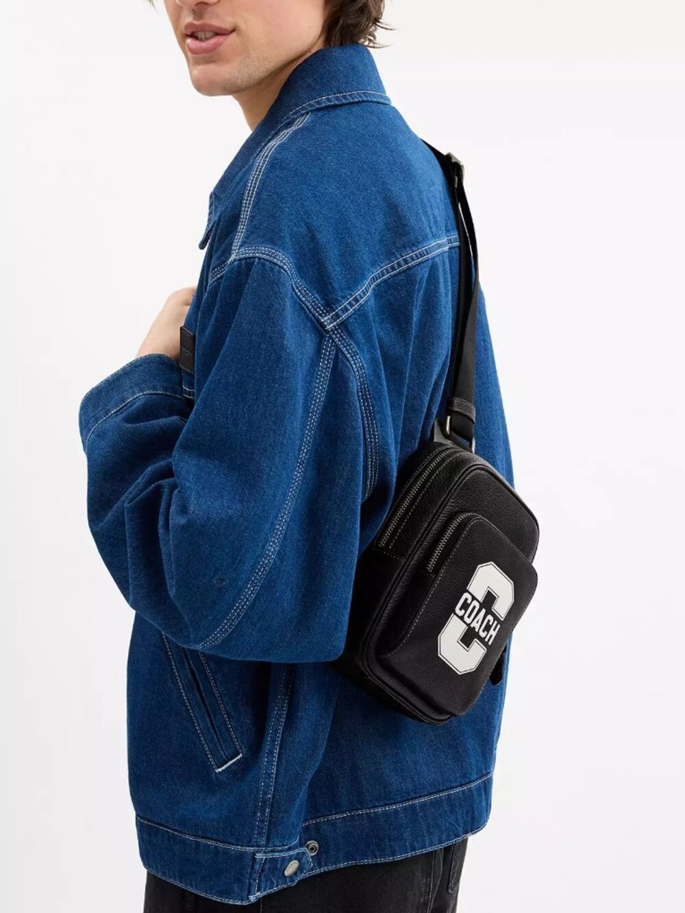 Coach Racer Sling Pack With Varsity Motif CAJ39 Black - Picture 4 of 6